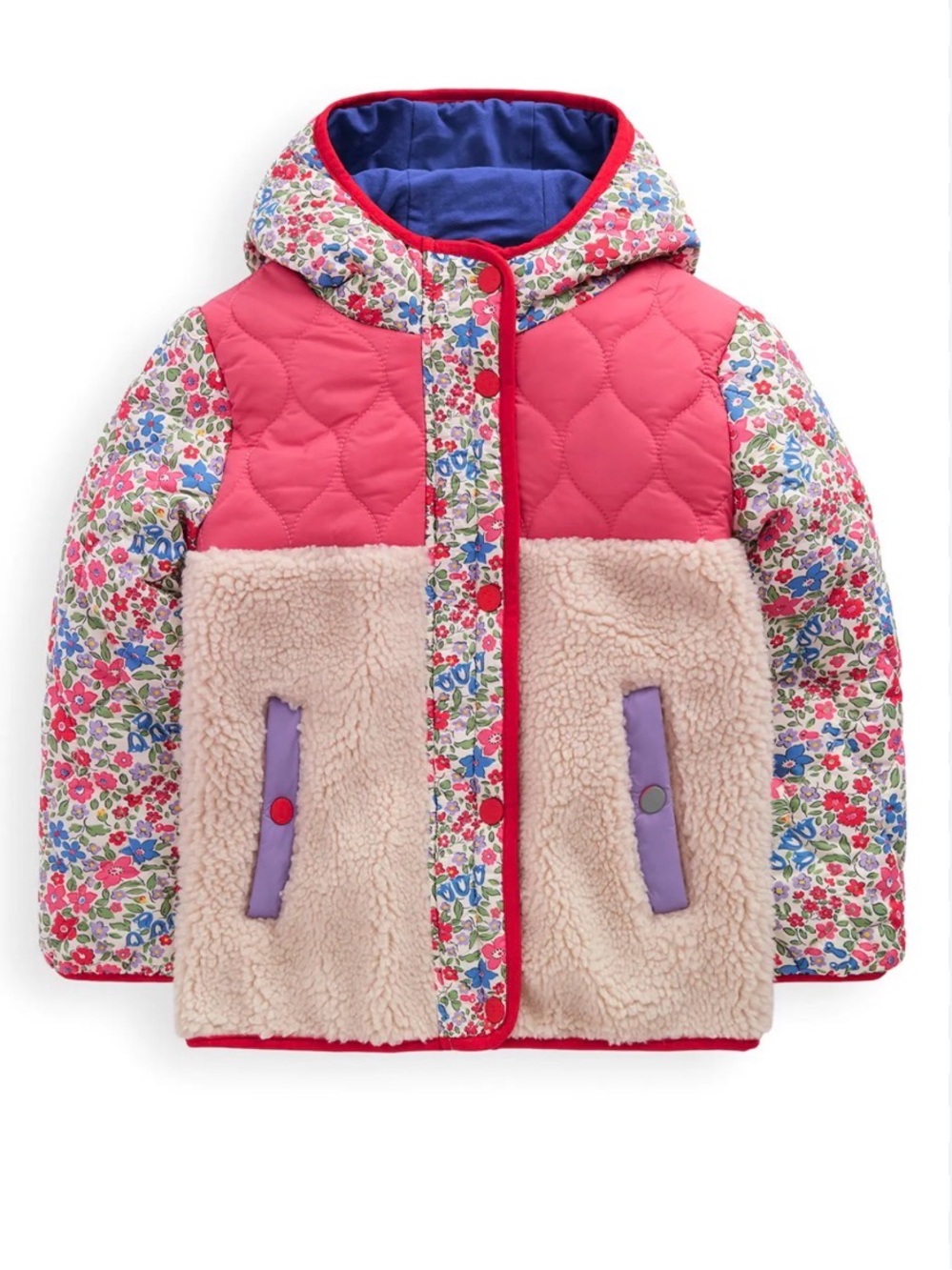 Mini Boden Kids Floral & Sherpa Colorblock Hooded Jacket Girls 7-8
